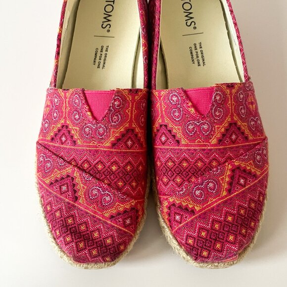 Toms Alpargata Rope Pink Hmong Floral Print Slip-on Flat Shoes sz 6.5 - Picture 4 of 7